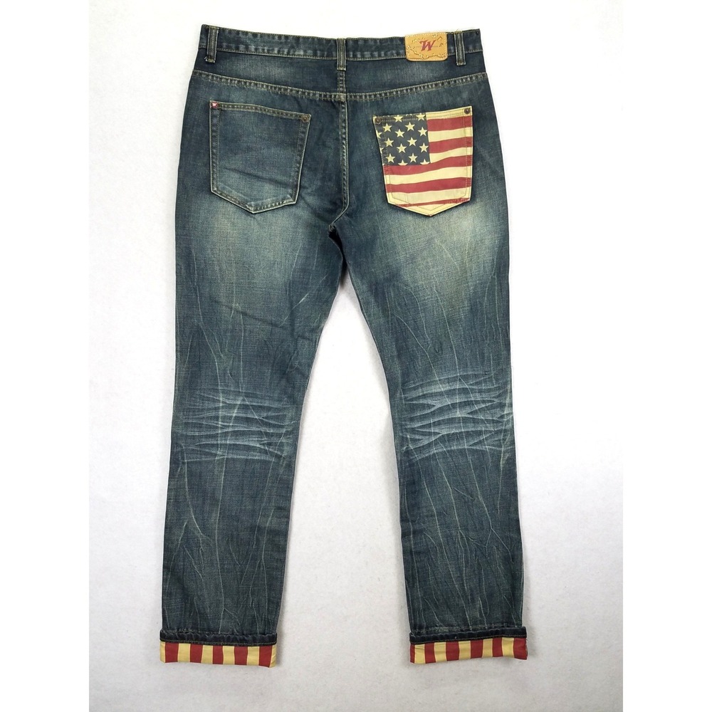 Winchester American Flag Straight Jeans Mens 40 Blue Denim Americana USA Pocket